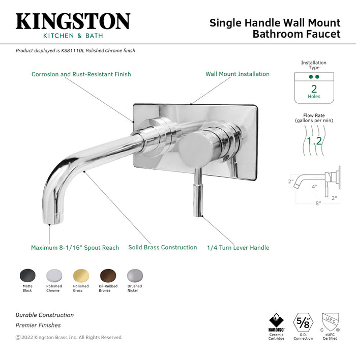 Concord KS8118DL Single-Handle 2-Hole Wall Mount Bathroom Faucet, Brushed Nickel