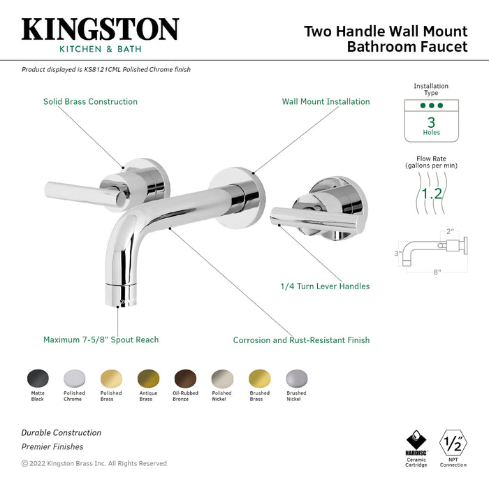 Manhattan KS8120CML Two-Handle 3-Hole Wall Mount Bathroom Faucet, Matte Black
