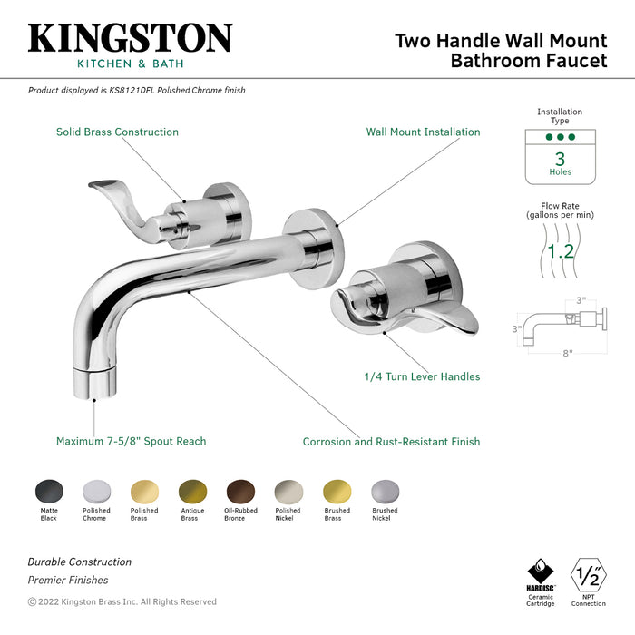 NuWave KS8120DFL Two-Handle 3-Hole Wall Mount Bathroom Faucet, Matte Black
