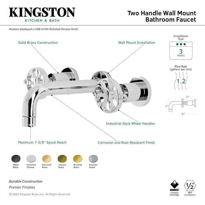 Belknap KS8120RX Two-Handle 3-Hole Wall Mount Bathroom Faucet, Matte Black