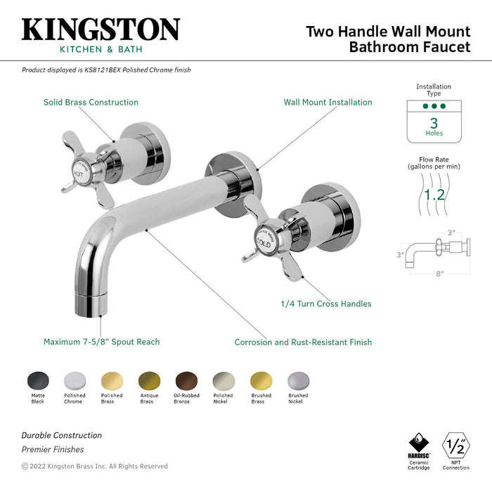 Essex KS8121BEX Two-Handle 3-Hole Wall Mount Bathroom Faucet, Polished Chrome