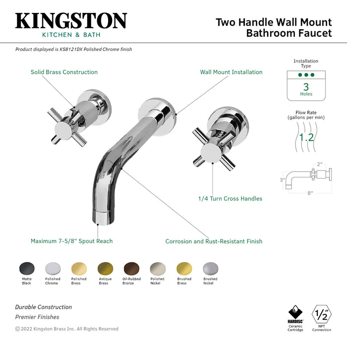 Concord KS8121DX Two-Handle 3-Hole Wall Mount Bathroom Faucet, Polished Chrome