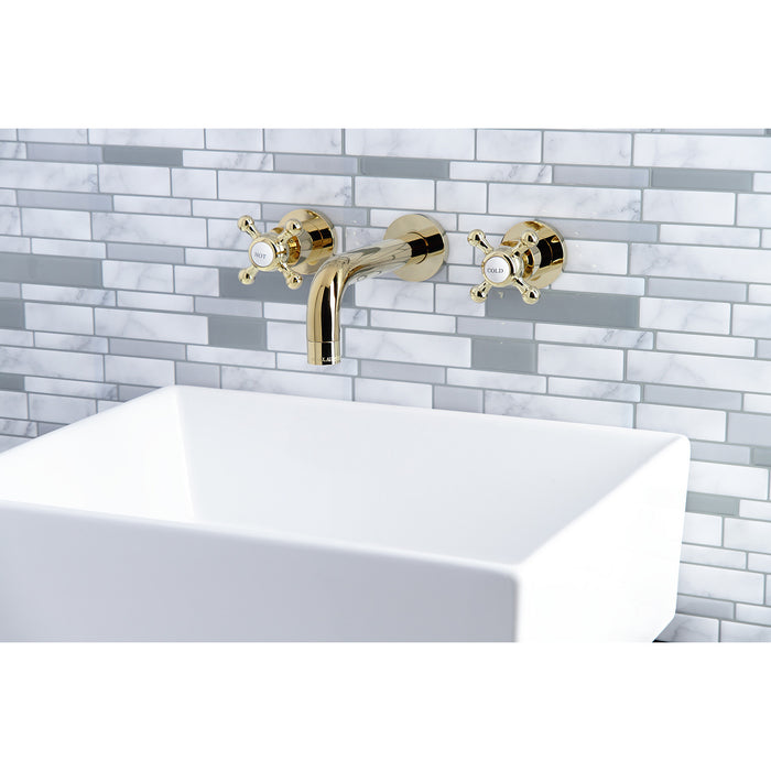 Kingston Sona KS8122BX - Metropolitan Double-Handle 3-Hole Wall Mount Bathroom Faucet, Polished Brass
