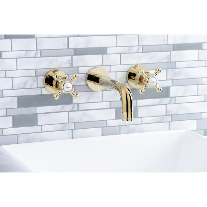 Kingston Sona KS8122BX - Metropolitan Double-Handle 3-Hole Wall Mount Bathroom Faucet, Polished Brass