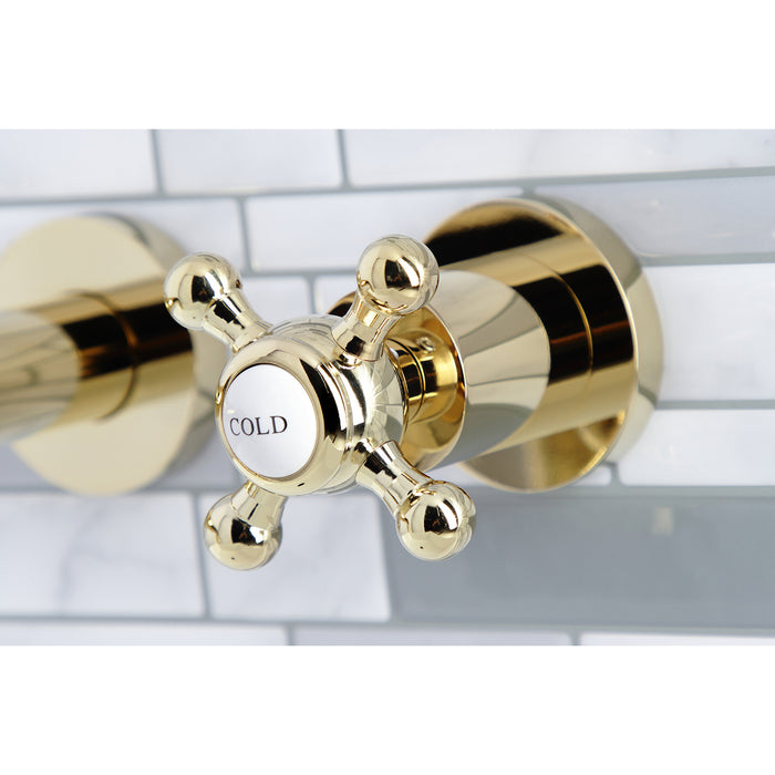 Kingston Sona KS8122BX - Metropolitan Double-Handle 3-Hole Wall Mount Bathroom Faucet, Polished Brass