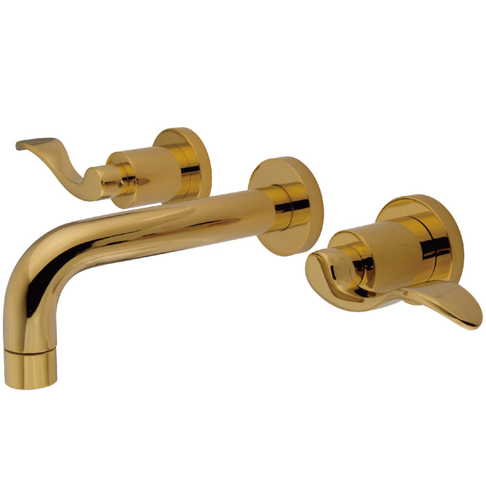 NuWave KS8122DFL Two-Handle 3-Hole Wall Mount Bathroom Faucet, Polished Brass