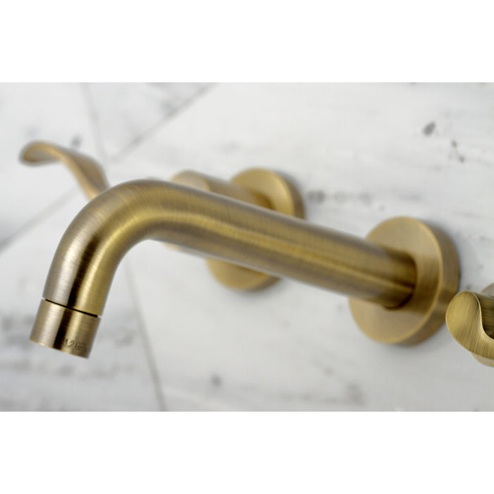 NuWave KS8123DFL Two-Handle 3-Hole Wall Mount Bathroom Faucet, Antique Brass