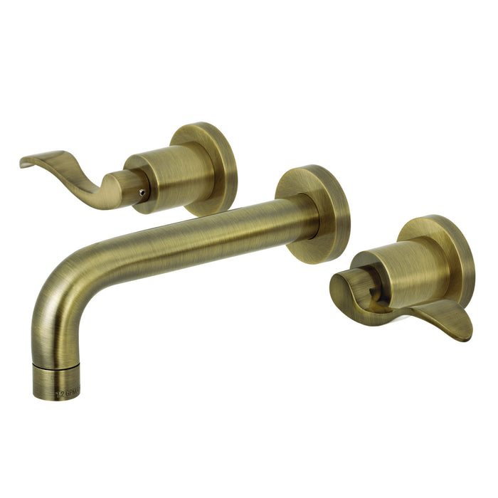 NuWave KS8123DFL Two-Handle 3-Hole Wall Mount Bathroom Faucet, Antique Brass