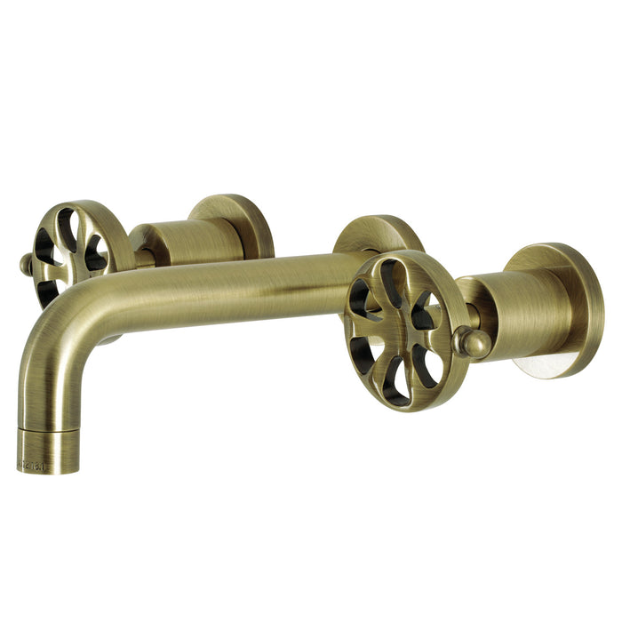 Belknap KS8123RX Two-Handle 3-Hole Wall Mount Bathroom Faucet, Antique Brass