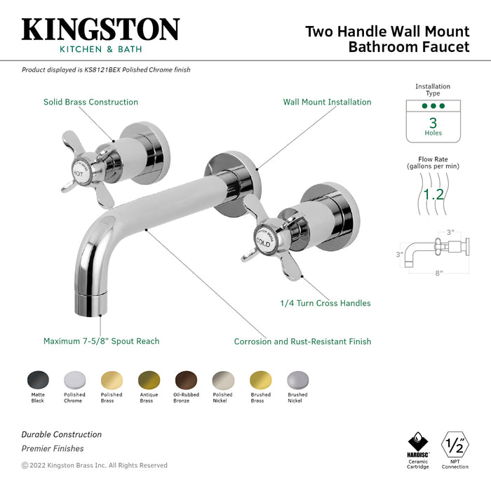 Kingston Sona KS8127BEX - Essex Double-Handle 3-Hole Wall Mount Bathroom Faucet, Brushed Brass