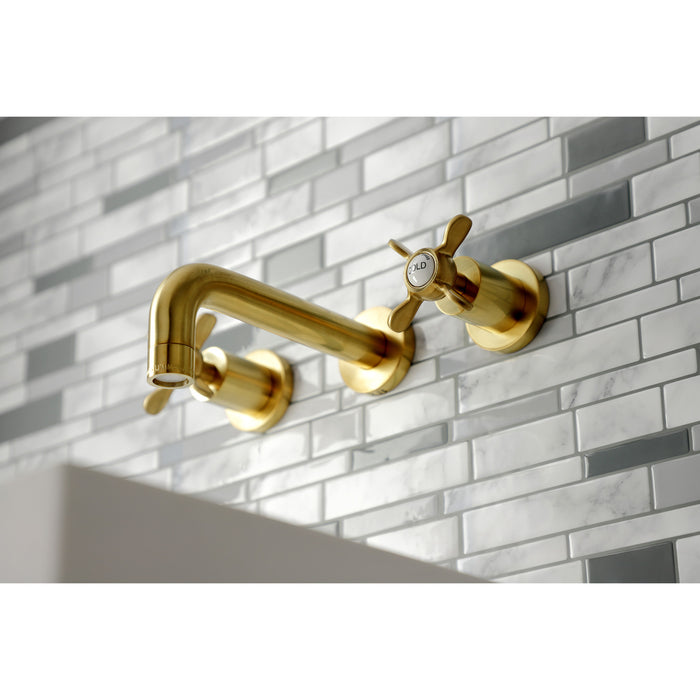 Kingston Sona KS8127BEX - Essex Double-Handle 3-Hole Wall Mount Bathroom Faucet, Brushed Brass