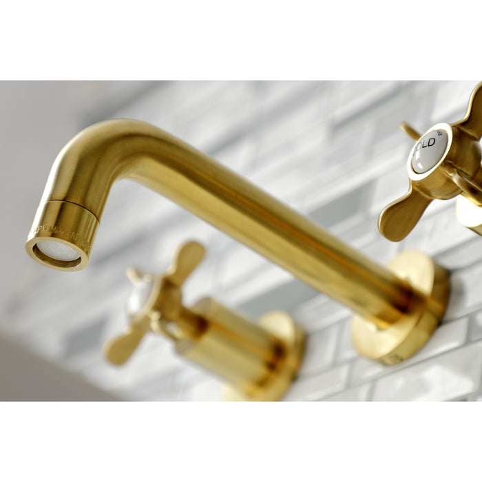 Kingston Sona KS8127BEX - Essex Double-Handle 3-Hole Wall Mount Bathroom Faucet, Brushed Brass