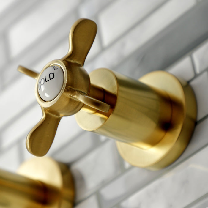 Kingston Sona KS8127BEX - Essex Double-Handle 3-Hole Wall Mount Bathroom Faucet, Brushed Brass