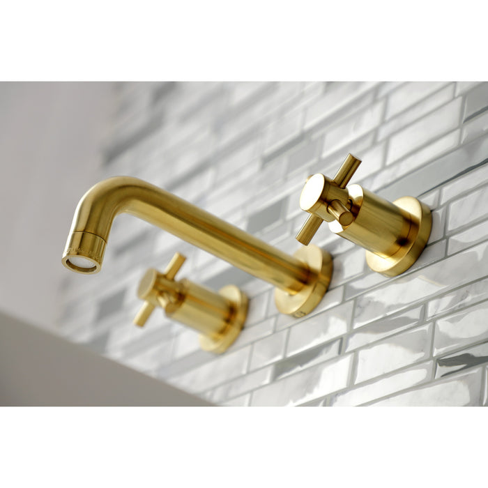 Kingston Sona KS8127DX - Concord Double-Handle 3-Hole Wall Mount Bathroom Faucet, Brushed Brass