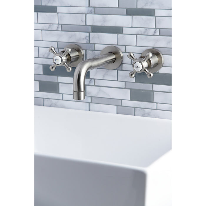 Kingston Sona KS8128BX - Metropolitan Double-Handle 3-Hole Wall Mount Bathroom Faucet, Brushed Nickel