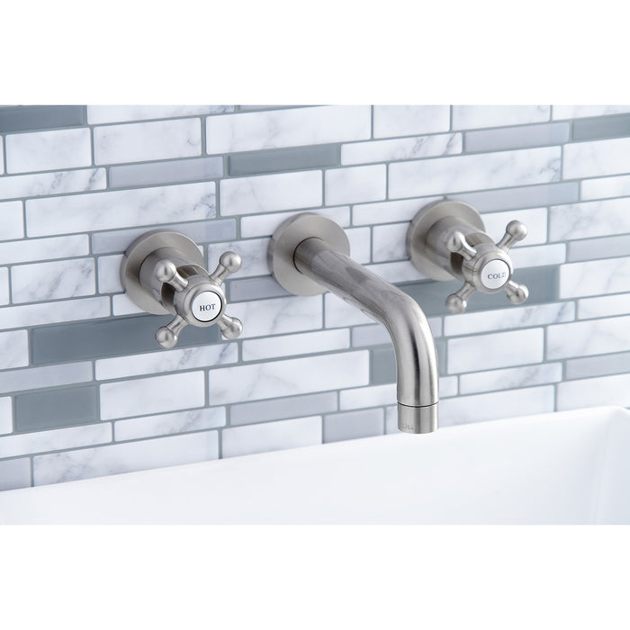 Kingston Sona KS8128BX - Metropolitan Double-Handle 3-Hole Wall Mount Bathroom Faucet, Brushed Nickel