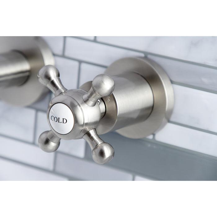Kingston Sona KS8128BX - Metropolitan Double-Handle 3-Hole Wall Mount Bathroom Faucet, Brushed Nickel
