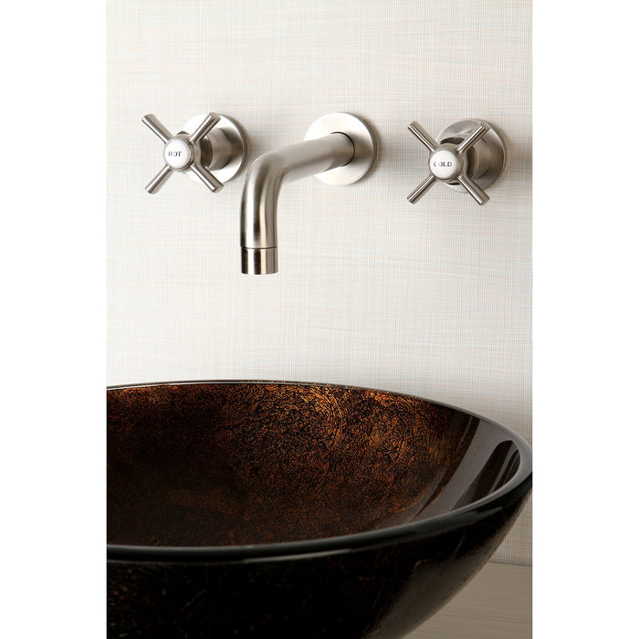 Kingston Sona KS8128ZX - Millennium Double-Handle 3-Hole Wall Mount Bathroom Faucet, Brushed Nickel