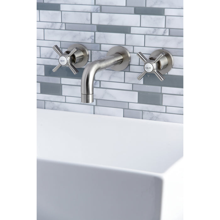 Kingston Sona KS8128ZX - Millennium Double-Handle 3-Hole Wall Mount Bathroom Faucet, Brushed Nickel