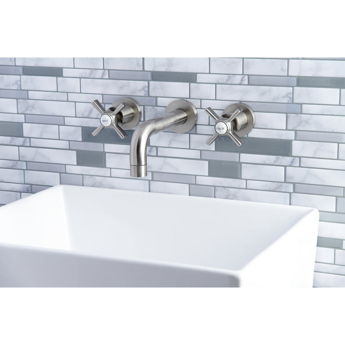 Kingston Sona KS8128ZX - Millennium Double-Handle 3-Hole Wall Mount Bathroom Faucet, Brushed Nickel