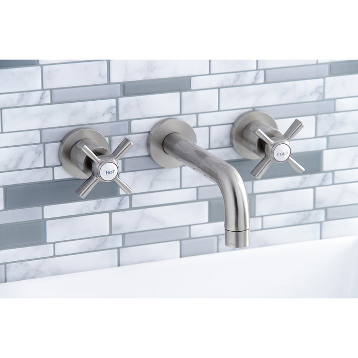 Kingston Sona KS8128ZX - Millennium Double-Handle 3-Hole Wall Mount Bathroom Faucet, Brushed Nickel