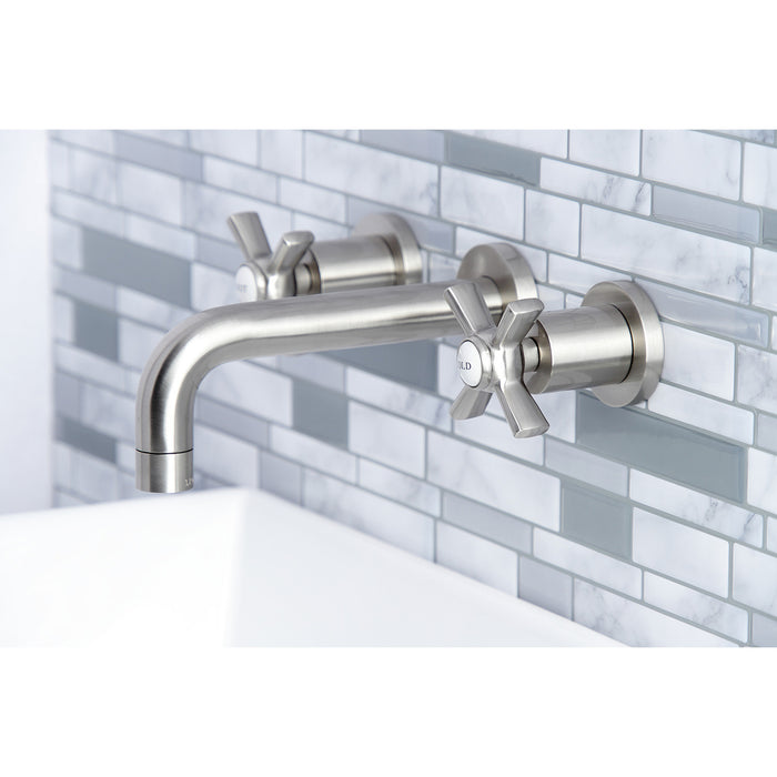 Kingston Sona KS8128ZX - Millennium Double-Handle 3-Hole Wall Mount Bathroom Faucet, Brushed Nickel
