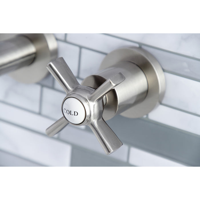 Kingston Sona KS8128ZX - Millennium Double-Handle 3-Hole Wall Mount Bathroom Faucet, Brushed Nickel