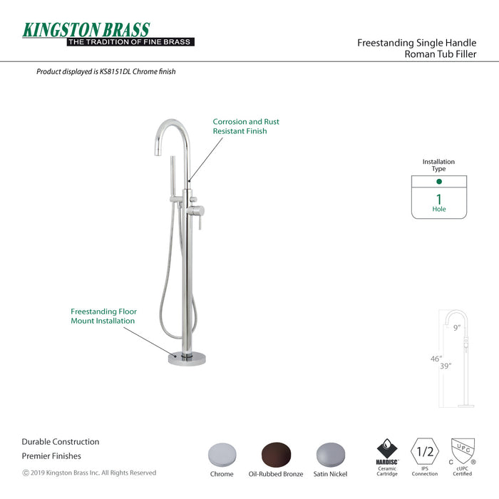 Kingston Sona KS8158DL - Concord Single-Handle 1-Hole Freestanding Tub Faucet with Hand Shower, Brushed Nickel