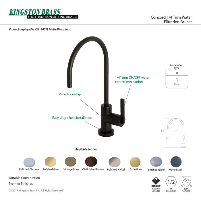 Continental KS8198CTL Single-Handle 1-Hole Deck Mount Water Filtration Faucet, Brushed Nickel