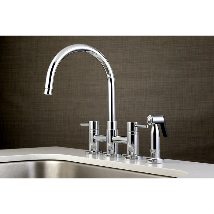 Concord KS8271DLBS Two-Handle 4-Hole Deck Mount Bridge Kitchen Faucet with Brass Sprayer, Polished Chrome