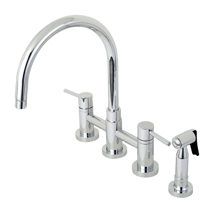 Concord KS8271DLBS Two-Handle 4-Hole Deck Mount Bridge Kitchen Faucet with Brass Sprayer, Polished Chrome