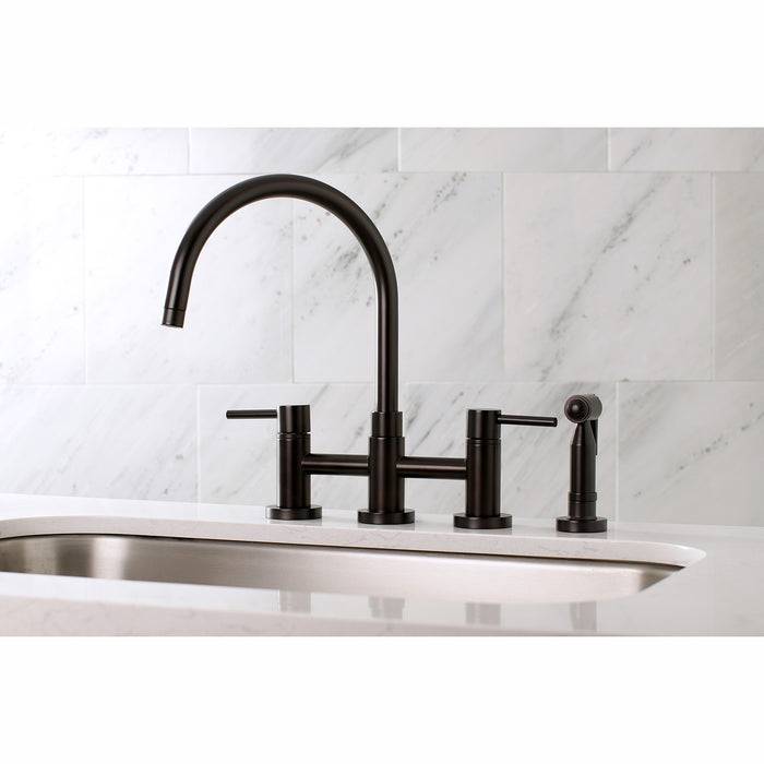 Concord KS8275DLBS Two-Handle 4-Hole Deck Mount Bridge Kitchen Faucet with Brass Sprayer, Oil Rubbed Bronze