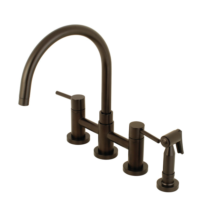 Concord KS8275DLBS Two-Handle 4-Hole Deck Mount Bridge Kitchen Faucet with Brass Sprayer, Oil Rubbed Bronze