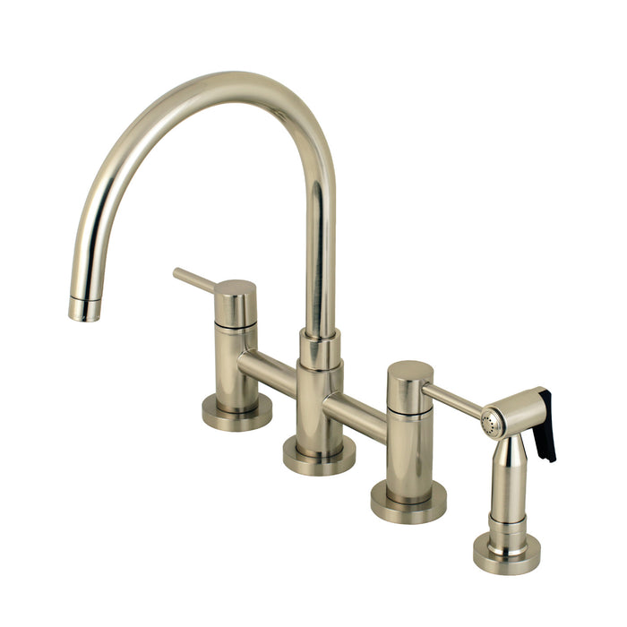 Concord KS8278DLBS Two-Handle 4-Hole Deck Mount Bridge Kitchen Faucet with Brass Sprayer, Brushed Nickel