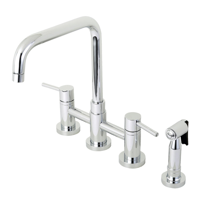 Concord KS8281DLBS Two-Handle 4-Hole Deck Mount Bridge Kitchen Faucet with Brass Sprayer, Polished Chrome
