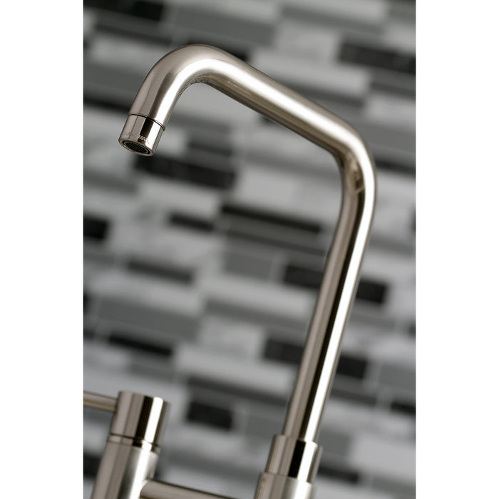 Concord KS8288DLBS Two-Handle 4-Hole Deck Mount Bridge Kitchen Faucet with Brass Sprayer, Brushed Nickel