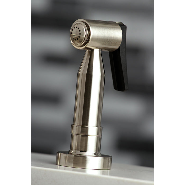 Concord KS8288DLBS Two-Handle 4-Hole Deck Mount Bridge Kitchen Faucet with Brass Sprayer, Brushed Nickel