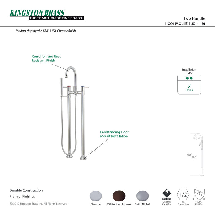 Kingston Sona KS8351DL - Concord Three-Handle 2-Hole Freestanding Tub Faucet with Hand Shower, Polished Chrome