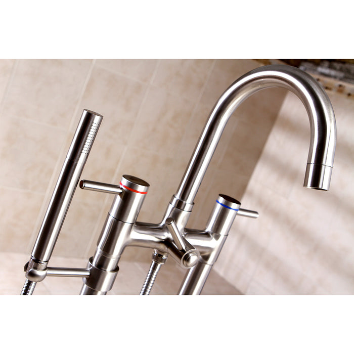 Kingston Sona KS8358DL - Concord Three-Handle 2-Hole Freestanding Tub Faucet with Hand Shower, Brushed Nickel