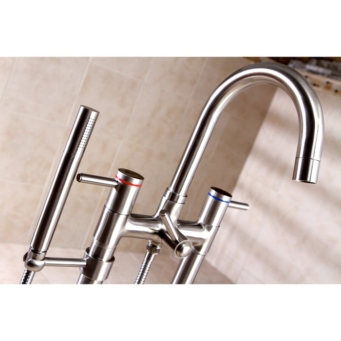 Concord KS8358DL Three-Handle 2-Hole Freestanding Tub Faucet with Hand Shower, Brushed Nickel