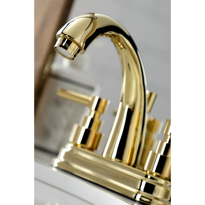 Elinvar KS8612EL Two-Handle 3-Hole Deck Mount 4" Centerset Bathroom Faucet with Brass Pop-Up, Polished Brass
