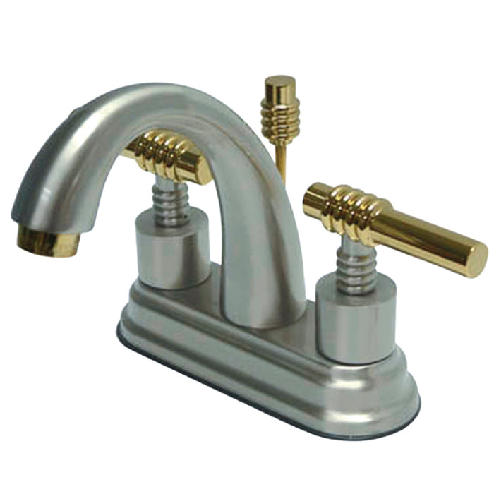 Milano KS8614ML Two-Handle 3-Hole Deck Mount 4" Centerset Bathroom Faucet with Brass Pop-Up, Polished Chrome/Polished Brass