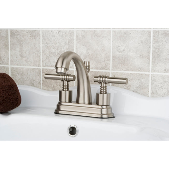 Milano KS8618ML Two-Handle 3-Hole Deck Mount 4" Centerset Bathroom Faucet with Brass Pop-Up, Brushed Nickel
