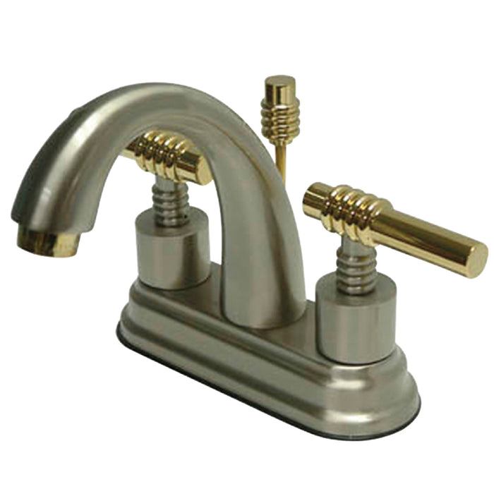Milano KS8619ML Two-Handle 3-Hole Deck Mount 4" Centerset Bathroom Faucet with Brass Pop-Up, Brushed Nickel/Polished Brass