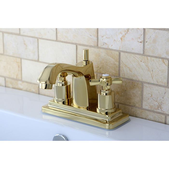 Kingston Tulare KS8642ZX - Millennium Double-Handle 3-Hole Deck Mount 4-Inch Centerset Bathroom Faucet with Brass Pop-Up, Polished Brass