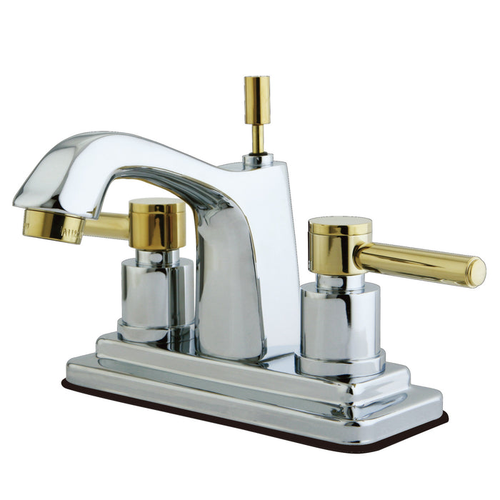 Concord KS8644DL Two-Handle 3-Hole Deck Mount 4" Centerset Bathroom Faucet with Brass Pop-Up, Polished Chrome/Polished Brass