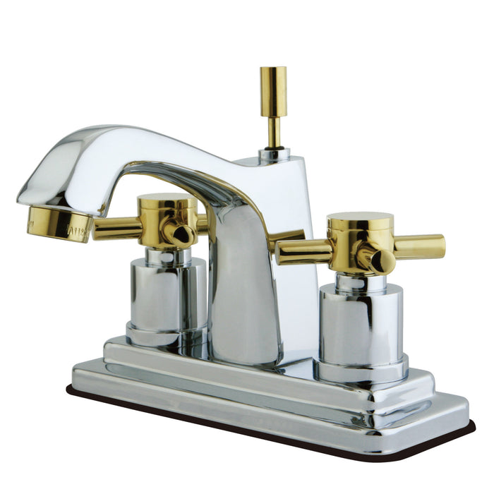 Concord KS8644DX Two-Handle 3-Hole Deck Mount 4" Centerset Bathroom Faucet with Brass Pop-Up, Polished Chrome/Polished Brass