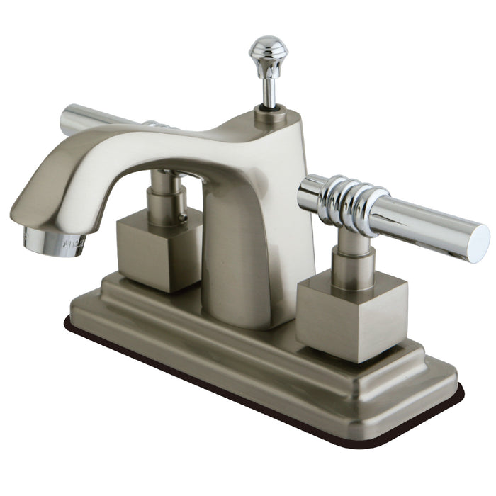 Milano KS8647QL Two-Handle 3-Hole Deck Mount 4" Centerset Bathroom Faucet with Brass Pop-Up, Brushed Nickel/Polished Chrome