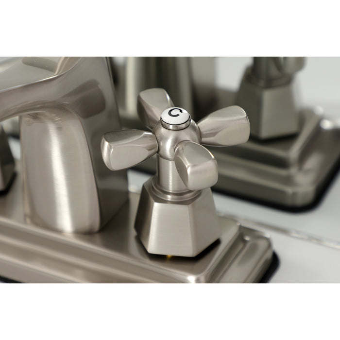 KS8648HX Two-Handle 3-Hole Deck Mount 4" Centerset Bathroom Faucet with Brass Pop-Up, Brushed Nickel