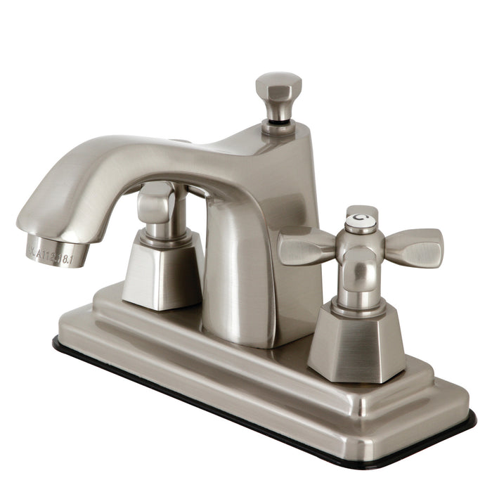 KS8648HX Two-Handle 3-Hole Deck Mount 4" Centerset Bathroom Faucet with Brass Pop-Up, Brushed Nickel